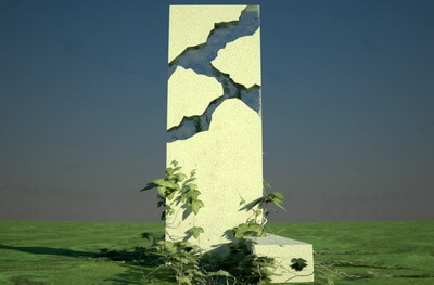 3D модель простого памятника из светлого камня с трещиной сложной формы